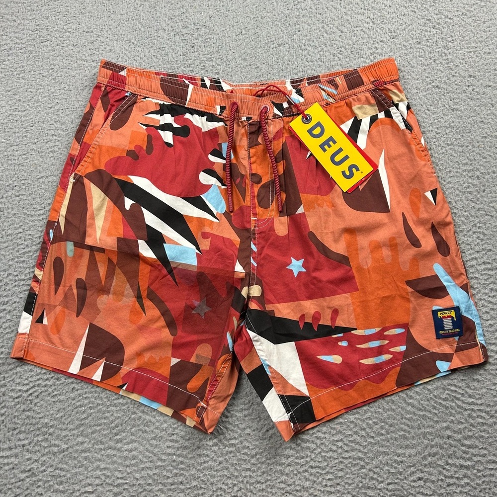 NWT Deus Ex Machina Naito Manuva Shorts Mens Size XL Red Orange Relaxed